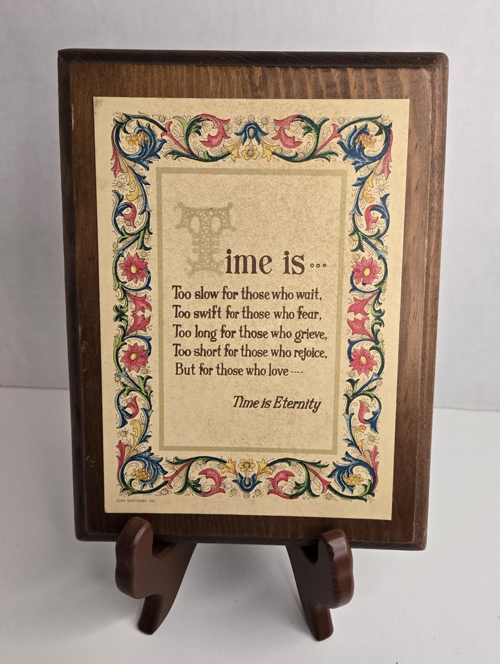 Vintage Cape Craftsman Wooden Wood Wall Plaque "Time Is..." 5 1/2" x 7 3/8"